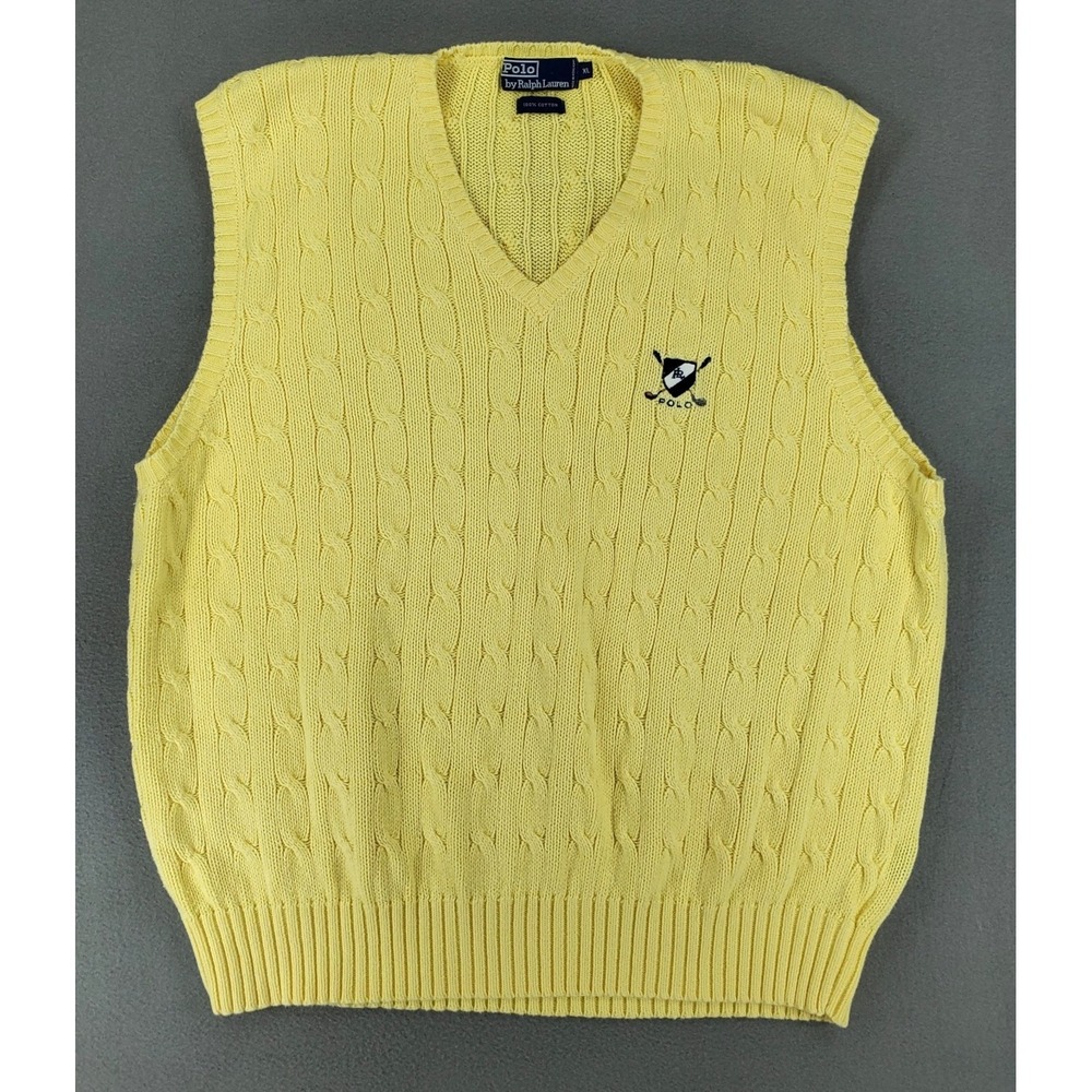 Vintage Polo Golf Ralph Lauren Mens XL‎ Cable Knit V-Neck Sweater Vest Cotton